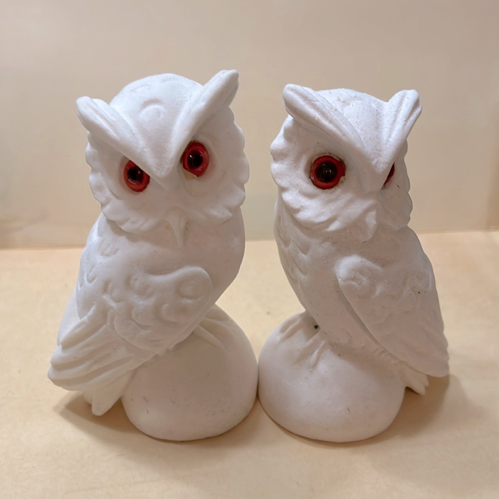 Vintage Pair of Alabaster Snow Owls